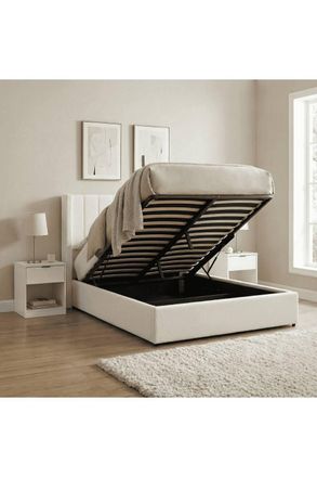 Home Source Industries Ottoman Storage Bed Upholstered Boucle Teddy Fur Single Double King in White