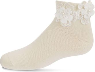 MeMoi Dual Flower Anklet Sock in Winter White at Nordstrom, Size 6-12M