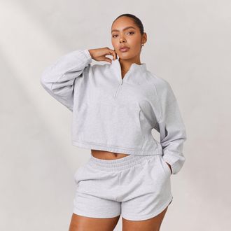 Lounge Varsity Trui met Kwart Rits - Vorstkleurig - XXL
