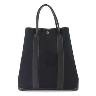 Herm&egrave;s Black Toile Officier Negonda Leather Handbag Tote Bag (Pre-Owned)