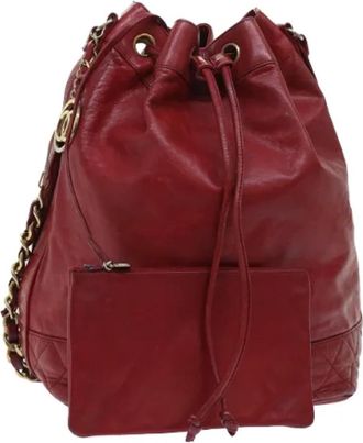 Chanel Pre-owned Vintage Bucket Bag - Dames - Vintage Tas - Rood - ONE Size - Leer - Vintage