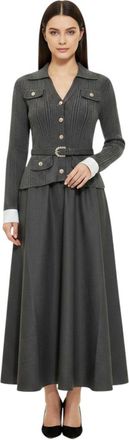Self Portrait Grey Shirt Collar Midi Dress