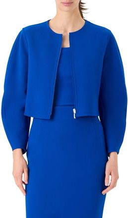 Akris Harriet Crop Wool Blend Zip Jacket in Lapis Blue at Nordstrom, Size 10