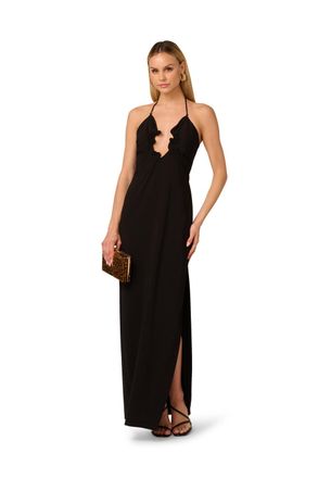 Adrianna Papell Womens Jersey Knit Long Dress - Black - Size 16 UK