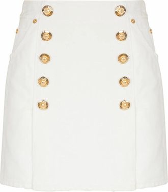 Balmain Korte katoenen canvas rok - Dames - Korte rokken - Wit - S - Katoen - Rokken