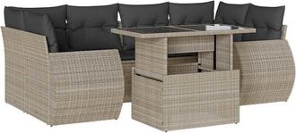 vidaXL Set De Sof&aacute;s De Jard&iacute;n 7 Pzas Con Cojines Rat&aacute;n Pe Gris Claro Vidaxl