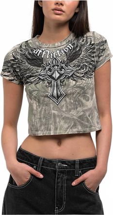 Affliction Ayala Camo Crop T-Shirt In Sand