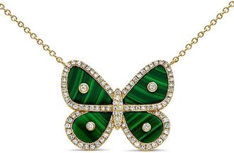 Sabrina Designs 14K 0.31 Ct. Tw. Diamond & Malachite Butterfly Necklace