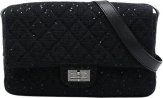 Chanel Pre-owned Tweed Flap Crossbody Bag - Dames - Vintage Schoudertas - Zwart - ONE Size - Tweed - Vintage