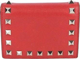 Valentino Red Leather Rockstud Compact Wallet (Authentic Pre-Loved)