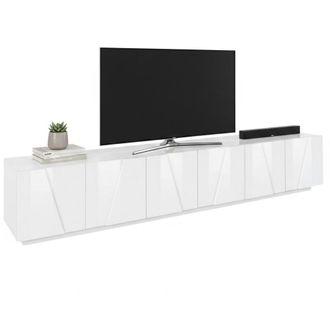 Dmora Dmora - Mueble De Televisi&oacute;n Dgil, Aparador Bajo Para Sal&oacute;n, Base Soporte Tv, 100% Made In Italy, Cm 244x44h46, Blanco Brillo