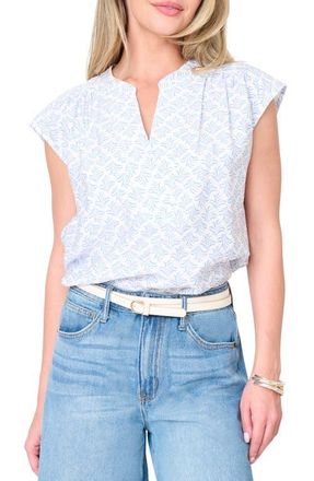 Gibsonlook Split Neck Cap Sleeve High-Low Top in Blue Motif Leaf at Nordstrom, Size Xx-Small