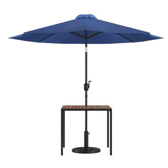 Flash Furniture 3 Piece Patio Table Set - 35 Patio Table with Navy Umbrella and Base