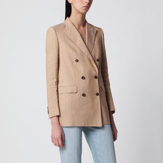 Tagliatore Beige double-breasted pinstripe linen-blend jacket