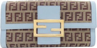 Fendi Zucchino Brown Light Blue Zucchino Long Wallet (Bi-Fold) (Pre-Owned)