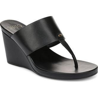 Franco Sarto Talea Genuine Calf Hair Wedge Sandal in Black at Nordstrom, Size 7.5
