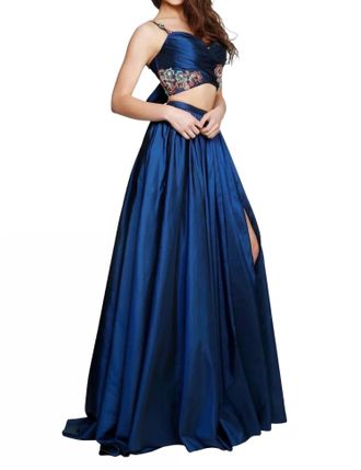 Sherri Hill Taffeta A-Line Prom Dress In Navy