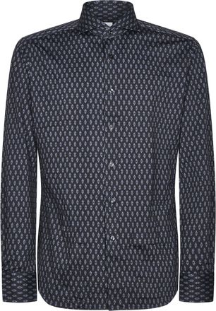 Xacus Long-Sleeve Button-Up Shirt with Geometric Pattern and Classic Collar
