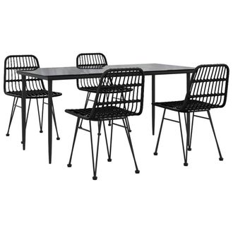Berkfield Home Beautiful 5 Piece Garden Dining Set Black Poly Rattan