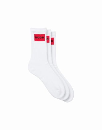 HUGO BOSS Mens 3-Pack Red Label Ribbed Sports Socks, White - Size: 7.5/8/5/5.5/6/6.5/7