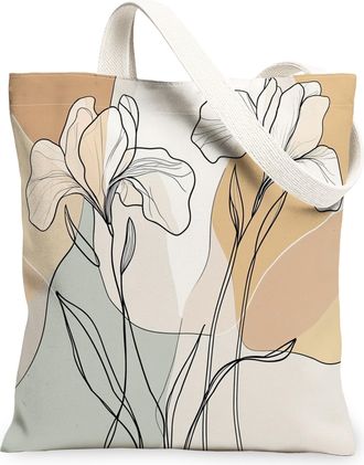 Generic Spring Irises Flower Canvas Tote Bag for Shopping 13x15, Retro Mid Century Florals Reusable Grocery Print Bag for Women, Fun Funky Beach Aesthetic Pai