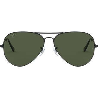 Ray-Ban 62mm Aviator Sunglasses in Black/Green Solid at Nordstrom