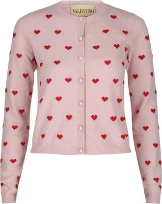 Valentino Heart Print Virgin Wool Cardigan