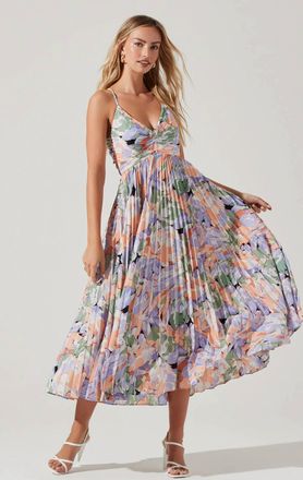 Astr Alina Floral Pleated Midi Dress In Multi