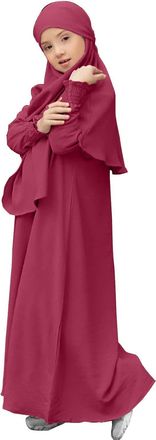 Generic Muslim Dress for Girls Islamic Prayer Abaya Long Sleeve Cardigan Kaftan Robe Maxi Dresses with Hijab Ramadan Kids Outfits Dubai Kaftan Dresses for Tod