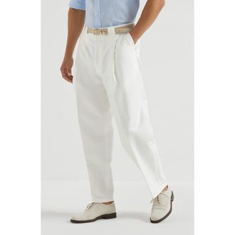 Brunello Cucinelli Cotton and linen trousers in Snow at Nordstrom, Size 52 It