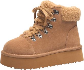 Generic Women winter snow boots with plush warm cotton shoes for sports and leisure comfortable outdoor thick soled short boots (Khaki,5.5)