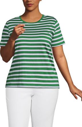 Lands End Supima Cotton Crewneck T-Shirt in Vibrant Clover Multi Stripe at Nordstrom, Size 3X
