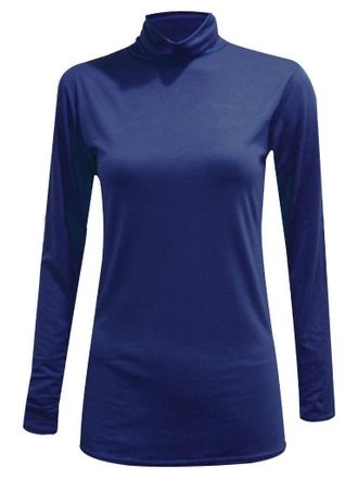 Generic New Ladies Plain Long Sleeve Polo Neck Stretch Top Women Turtle Neck Jumper Shirt (L/XL (UK 16-18), Navy)