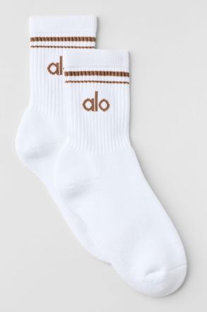 Alo | Half-Crew Throwback Socks in White/Sun Kissed Brown, Size: Medium
