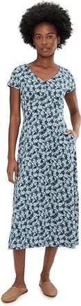 Toad&Co Rose Midi Short Sleeve Dress Womens Dress Pacific Blue Print : SM, Cotton/Elastane/Lyocell