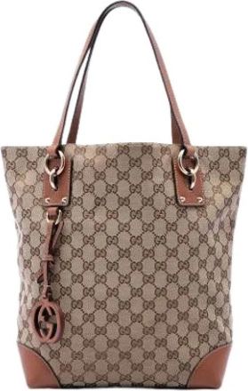Gucci Pre-owned Vintage Canvas Tote - Dames - Vintage Shopper - Beige - ONE Size - Leer - Vintage