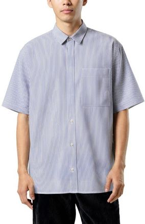 D.RT Oversize Pinstripe Short Sleeve Button-Up Oxford Shirt in Navy at Nordstrom, Size Xx-Large