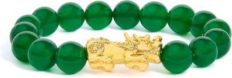House of Brilliance 18K Yellow Gold Green Agate Beaded Bracelet with Dragon Charm