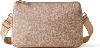 Borbonese Shoulder Bags, female, Beige, Size: ONE SIZE Chic Crossover Bag with Leather Details