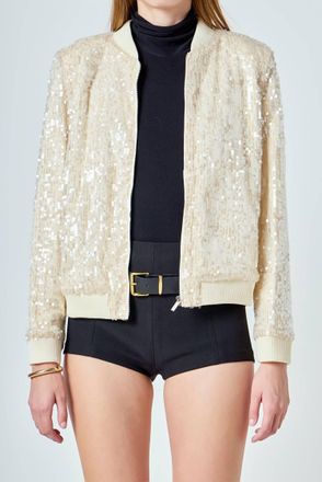 endless rose Sequins Bomber Jacket In Nude