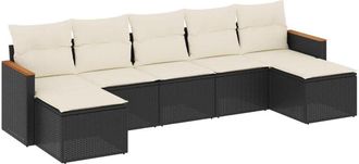 vidaXL Vidaxl - Set De Comedor De Jard&iacute;n 7 Pzas Y Cojines Rat&aacute;n Sint&eacute;tico Negro
