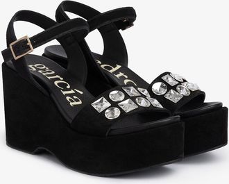 Pedro Garcia Black suede wedge sandal | Delina | Spring Summer 25 | PEDRO GARCIA