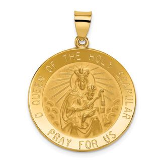 Diamond2Deal 14k Yellow Gold Satin Hollow Large Queen Of The Holy Scapular Medal Pendant