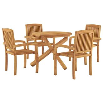 Berkfield Home 5 Piece Garden Dining Set Solid Wood Teak in Brown