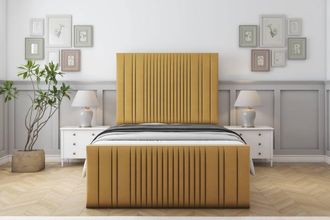 Sloomy Kingsley Plush Frame-Mattress - 50 Upholstered Headboard in Mustard | Size: King