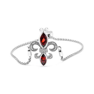 House of Brilliance 925 Sterling Silver Marquise Garnet and Diamond Accent Lariat 4-10 Fleur De Lis Adjustable Bolo Bracelet (H-I Color, SI1-SI2 Clarity)
