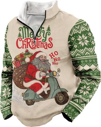 Generic Festive Christmas Half-Zip Sweatshirt with Faux & Holiday Graphics, Sweater-Style Long Sleeve Top (UK, Alpha, XXL, Regular, Regular, Christmas 03)