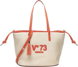 V&deg; 73 Stro Effect Tote Tas met Logo - Dames - Shoppers - Beige - ONE Size - Tassen