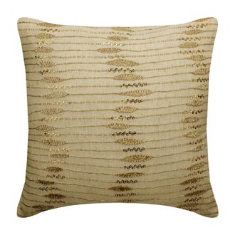 OEM Fundas De Almohada De Lino De 30 X 30 Cm (12 X 12 Pulgadas), En Color Beige Y Dorado, Adornadas Con Bordados Zardozi, De Estilo Abstracto Moderno, Ide