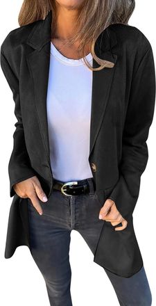 Generic Suede Long Coat Women Fall Winter Button Down Oversized Jackets Lightweight Cardigan Trench Coats Long Coats for Women (Black, XXXXL)